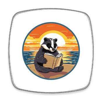 Blaireau Mignon Drôle Dessin Animé Kawaii Livre Plage - Magnet carré - blanc - Devant