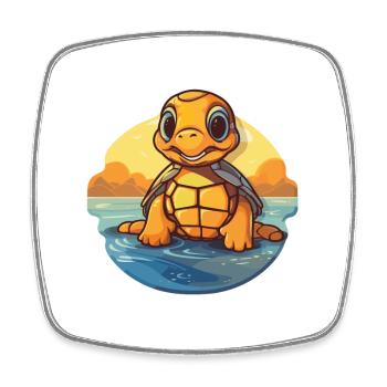Sea Turtle Funny Cartoon Kawaii Beach Illustration - Square fridge magnet - white - Front
