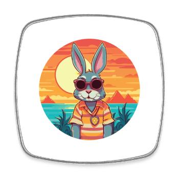 Lapin drôle de dessin animé kawaii plage illustration - Magnet carré - blanc - Devant