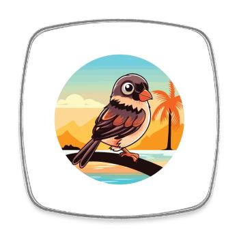Spatz lustige Karikatur Kawaii Strand Illustration - Viereckiger Kühlschrankmagnet - Weiß - Vorne