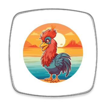 Hahn Lustige Karikatur Kawaii Strand Illustration - Viereckiger Kühlschrankmagnet - Weiß - Vorne