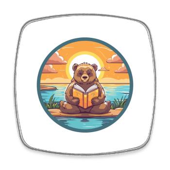 Ours Mignon Drôle Dessin Animé Kawaii Livre Plage - Magnet carré - blanc - Devant
