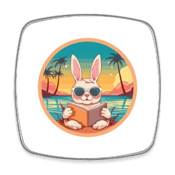 Hase Niedlich Lustige Karikatur Kawaii Buch Strand - Viereckiger Kühlschrankmagnet - Weiß - Vorne
