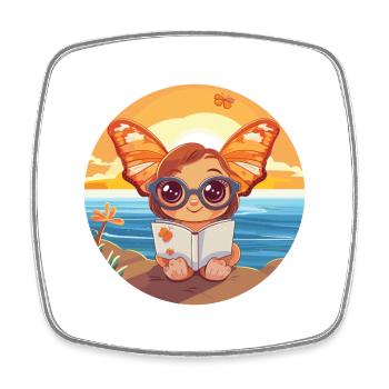 Butterfly Cute Funny Cartoon Kawaii Book Beach - Square fridge magnet - white - Front