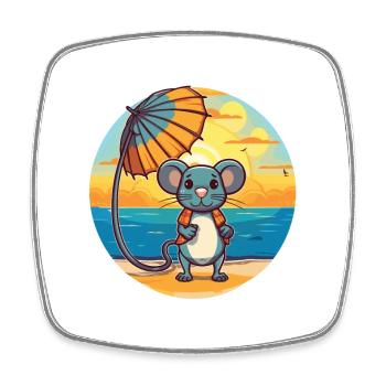 Ratte Lustige Karikatur Kawaii Strand Illustration - Viereckiger Kühlschrankmagnet - Weiß - Vorne