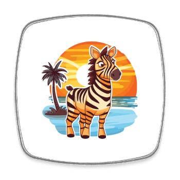 Zebra Lustige Karikatur Kawaii Strand Illustration - Viereckiger Kühlschrankmagnet - Weiß - Vorne