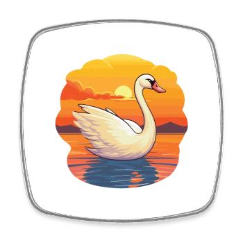 Cygne drôle dessin animé kawaii plage illustration - Magnet carré - blanc - Devant