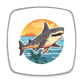 Shark Funny Cartoon Kawaii Beach Illustration - Square fridge magnet - white - Front