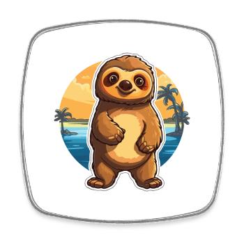 Sloth Funny Cartoon Kawaii Beach Illustration - Square fridge magnet - white - Front