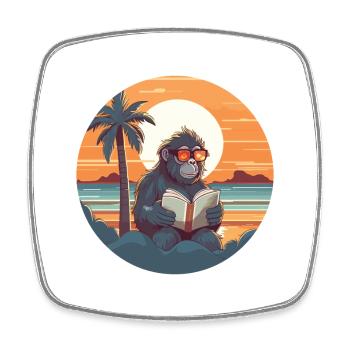 Baboon Cute Funny Cartoon Kawaii Book Beach - Square fridge magnet - white - Front