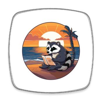 Blaireau Mignon Drôle Dessin Animé Kawaii Livre Plage - Magnet carré - blanc - Devant