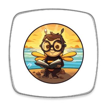 Bee Cute Funny Cartoon Kawaii Book Beach - Square fridge magnet - white - Front