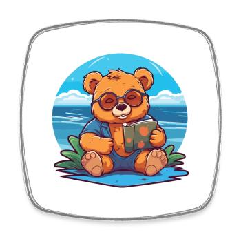 Bär Niedlich Lustige Karikatur Kawaii Buch Strand - Viereckiger Kühlschrankmagnet - Weiß - Vorne