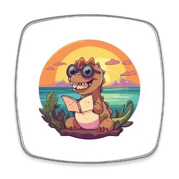 Dinosaure Mignon Drôle Dessin Animé Kawaii Livre Plage - Magnet carré - blanc - Devant