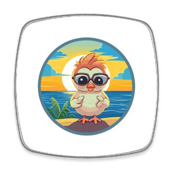 Chick Cute Funny Cartoon Kawaii Book Beach - Square fridge magnet - white - Front