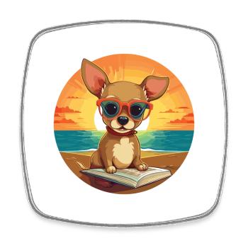 Chihuahua Chien Mignon Drôle Dessin Animé Kawaii Livre Plage - Magnet carré - blanc - Devant