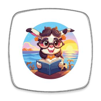 Vache Mignon Drôle Dessin Animé Kawaii Livre Plage - Magnet carré - blanc - Devant