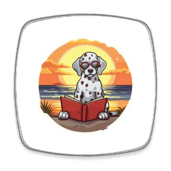 Dalmatien Mignon Drôle Dessin Animé Kawaii Livre Plage - Magnet carré - blanc - Devant