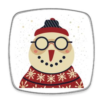 Winter Eulenpullover mit Brille - Viereckiger Kühlschrankmagnet - Weiß - Vorne