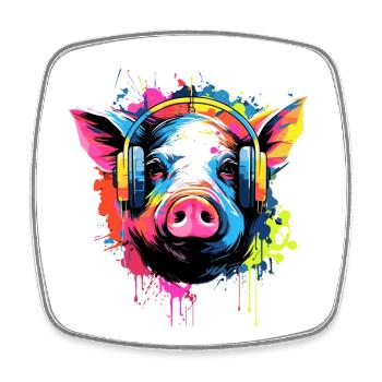 Pig With Headphones Animals Pigs - Square fridge magnet - white - Front