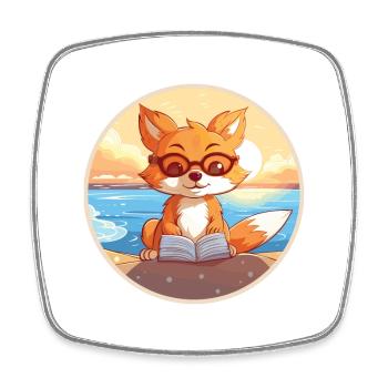 Fuchs Niedliche Lustige Karikatur Kawaii Buch Strand - Viereckiger Kühlschrankmagnet - Weiß - Vorne