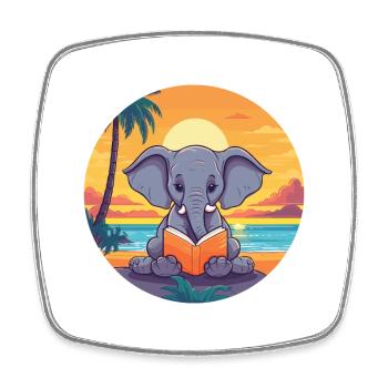 Elefant Niedlich Lustige Karikatur Kawaii Buch Strand - Viereckiger Kühlschrankmagnet - Weiß - Vorne
