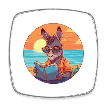 Esel Niedliche Lustige Karikatur Kawaii Buch Strand - Viereckiger Kühlschrankmagnet - Weiß - Vorne