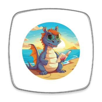 Drache Niedlich Lustige Karikatur Kawaii Buch Strand - Viereckiger Kühlschrankmagnet - Weiß - Vorne