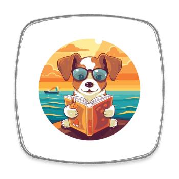 Chien Mignon Drôle Dessin Animé Kawaii Livre Plage - Magnet carré - blanc - Devant