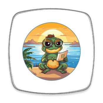 Grenouille Mignon Drôle Dessin Animé Kawaii Livre Plage - Magnet carré - blanc - Devant