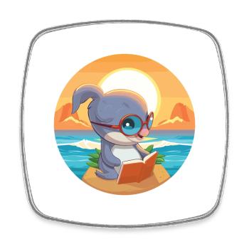 Delfin Niedlich Lustige Karikatur Kawaii Buch Strand - Viereckiger Kühlschrankmagnet - Weiß - Vorne