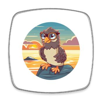 Adler Niedliche Lustige Karikatur Kawaii Buch Strand - Viereckiger Kühlschrankmagnet - Weiß - Vorne