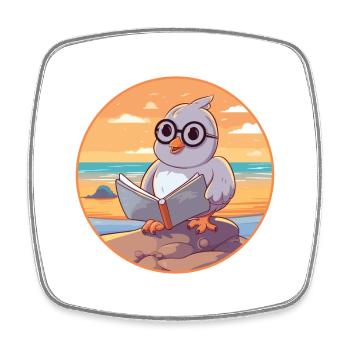 Colombe Mignon Drôle Dessin Animé Kawaii Livre Plage - Magnet carré - blanc - Devant