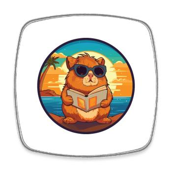 Cochon d’Inde Mignon Drôle Dessin Animé Kawaii Livre Plage - Magnet carré - blanc - Devant