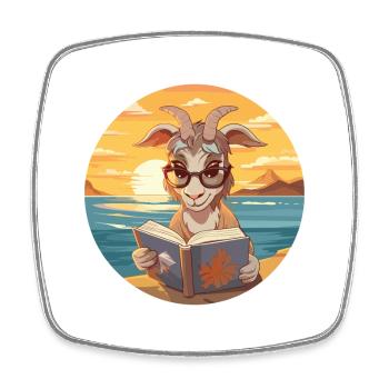 Chèvre Mignon Drôle Dessin Animé Kawaii Livre Plage - Magnet carré - blanc - Devant