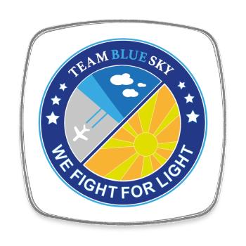 Sonnenliebhaber-Abzeichen Team Blauer Himmel Licht-Krieger-Emblem - Viereckiger Kühlschrankmagnet - Weiß - Vorne