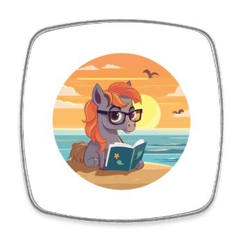 Pferd Niedlich Lustige Karikatur Kawaii Buch Strand - Viereckiger Kühlschrankmagnet - Weiß - Vorne
