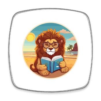 Löwe Niedliche Lustige Karikatur Kawaii Buch Strand - Viereckiger Kühlschrankmagnet - Weiß - Vorne