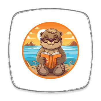 Otter Niedliche Lustige Karikatur Kawaii Buch Strand - Viereckiger Kühlschrankmagnet - Weiß - Vorne