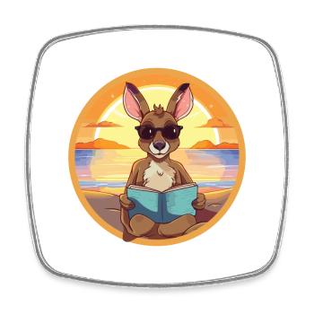 Kangaroo Cute Funny Cartoon Kawaii Book Beach - Square fridge magnet - white - Front