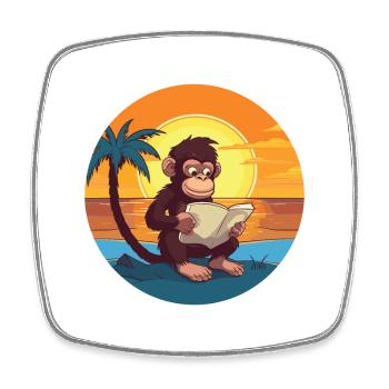 Affe Niedliche Lustige Karikatur Kawaii Buch Strand - Viereckiger Kühlschrankmagnet - Weiß - Vorne
