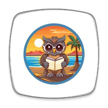 Eule Niedliche Lustige Karikatur Kawaii Buch Strand - Viereckiger Kühlschrankmagnet - Weiß - Vorne