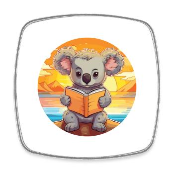 Koala Mignon Drôle Dessin Animé Kawaii Livre Plage - Magnet carré - blanc - Devant