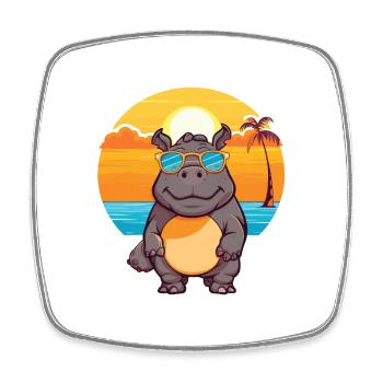 Nashorn Lustige Karikatur Kawaii Strand Illustration - Viereckiger Kühlschrankmagnet - Weiß - Vorne