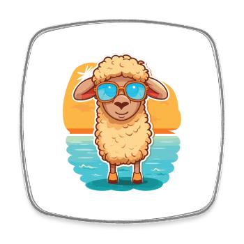 Schaf lustige Karikatur Kawaii Strand Illustration - Viereckiger Kühlschrankmagnet - Weiß - Vorne