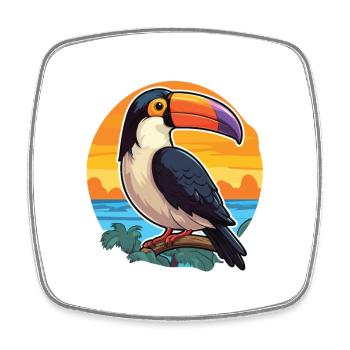 Toucan Funny Cartoon Kawaii Beach Illustration - Square fridge magnet - white - Front