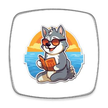 Husky Chien Mignon Drôle Dessin Animé Kawaii Livre Plage - Magnet carré - blanc - Devant