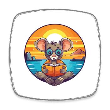 Maus Niedliche Lustige Karikatur Kawaii Buch Strand - Viereckiger Kühlschrankmagnet - Weiß - Vorne