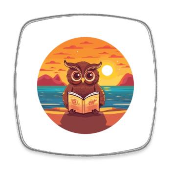 Eule Niedliche Lustige Karikatur Kawaii Buch Strand - Viereckiger Kühlschrankmagnet - Weiß - Vorne
