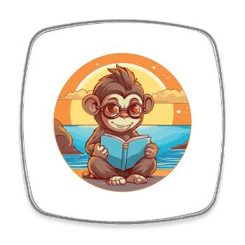 Affe Niedliche Lustige Karikatur Kawaii Buch Strand - Viereckiger Kühlschrankmagnet - Weiß - Vorne